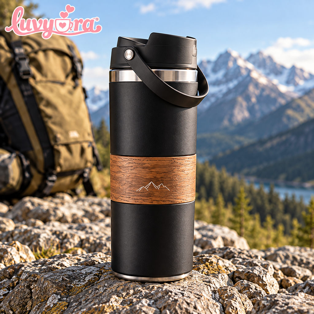 Luvyora™ Summit Wood-Grain Insulated Travel Bottle