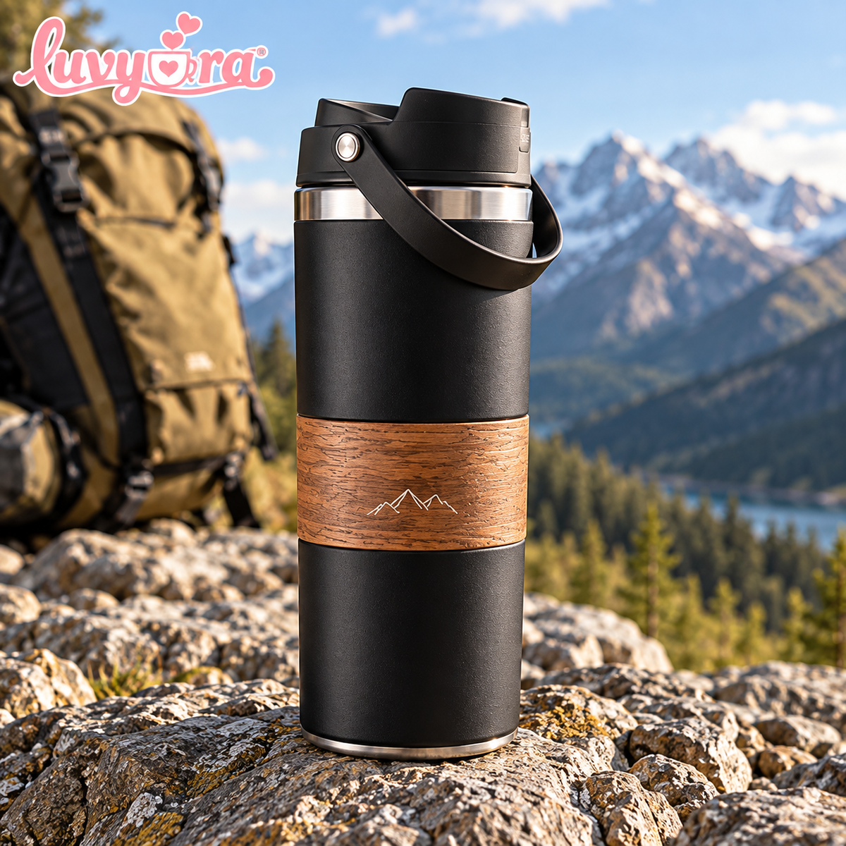 Luvyora™ Summit Wood-Grain Insulated Travel Bottle