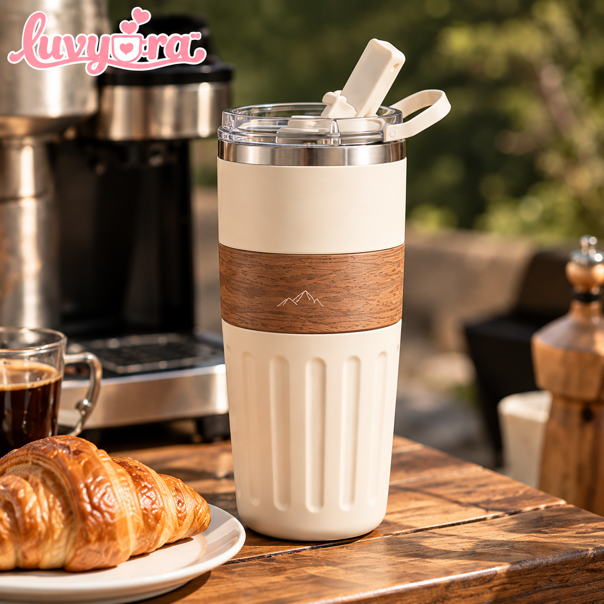 Luvyora™ Alpine Cream Wood-Grain Travel Tumbler