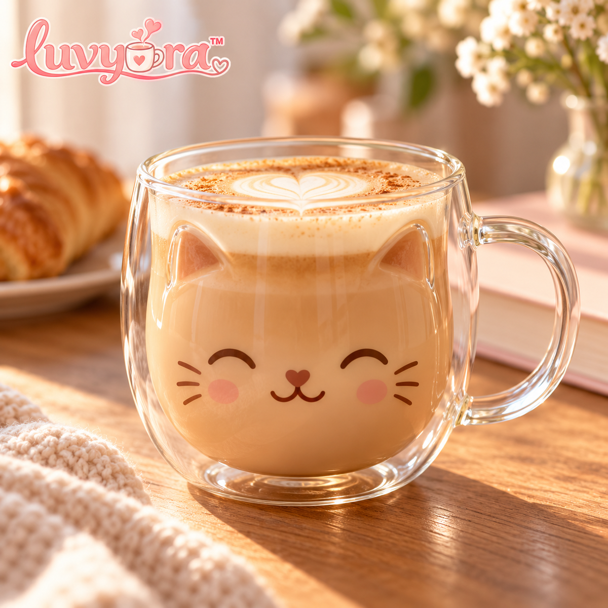 Luvyora™ Happy Cat Double-Wall Glass Mug
