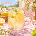 Luvyora™ Pink Bow Handle Ribbed Glass Mug