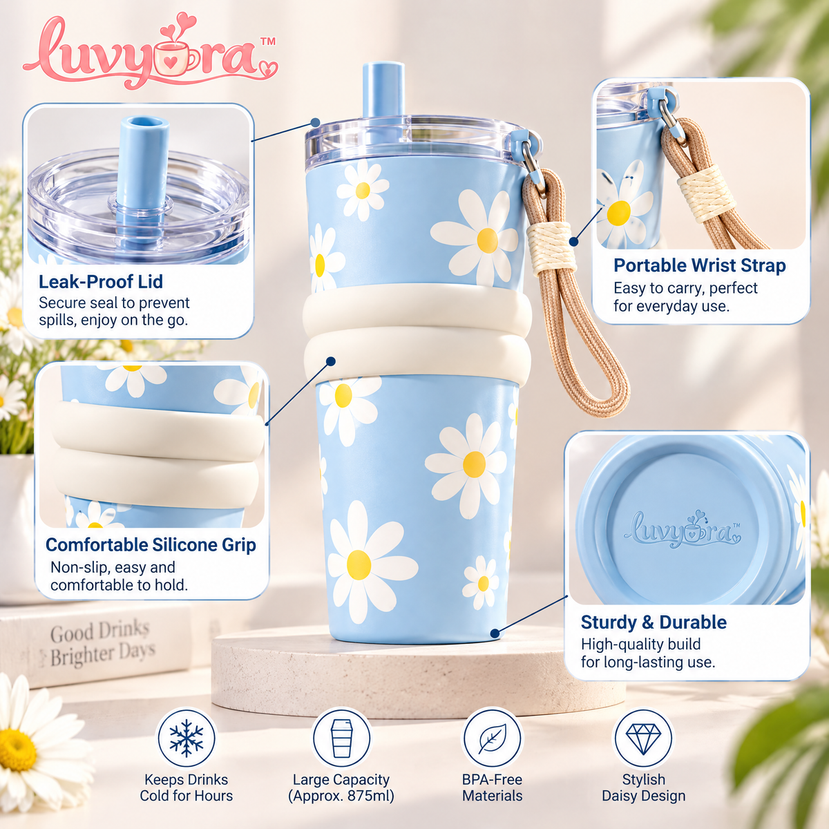 Luvyora™ Sky Daisy Travel Tumbler