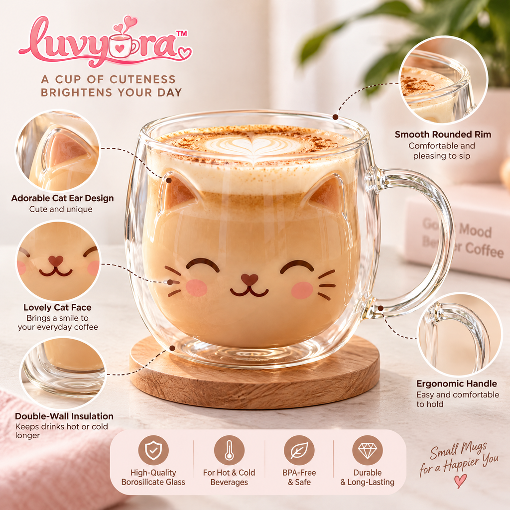 Luvyora™ Happy Cat Double-Wall Glass Mug
