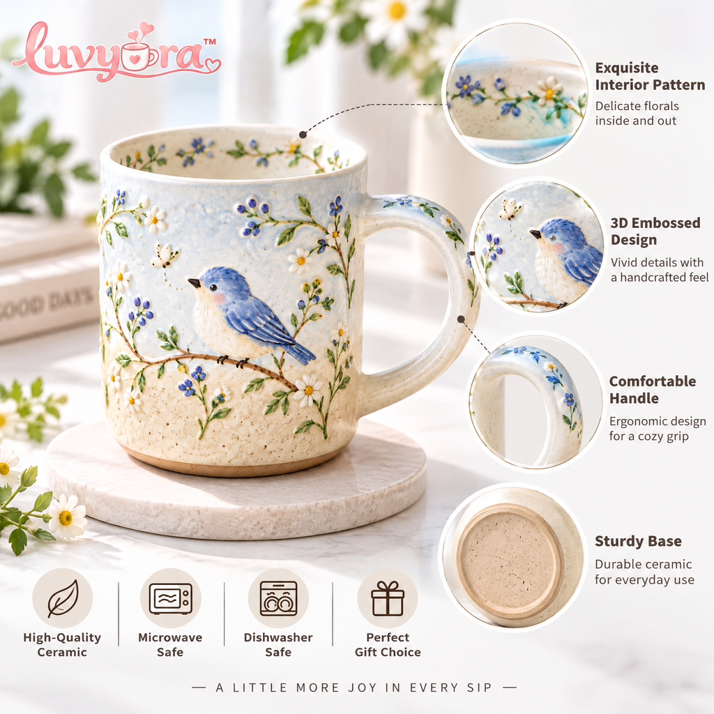 Luvyora™ Bluebird Garden Ceramic Mug