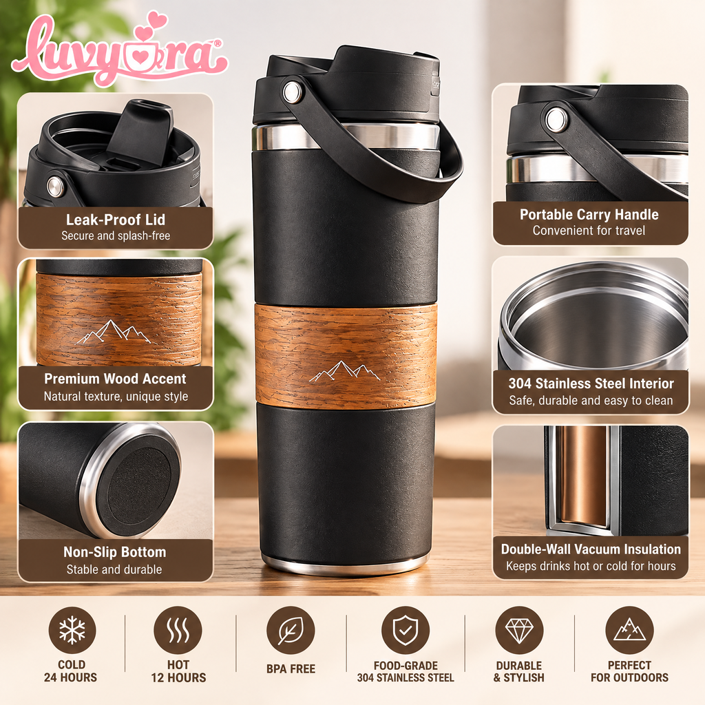 Luvyora™ Summit Wood-Grain Insulated Travel Bottle
