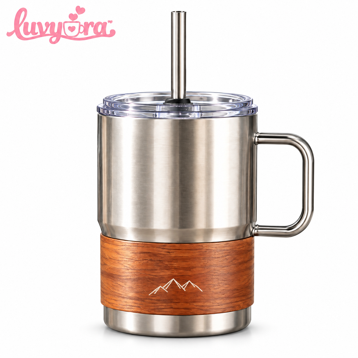 Luvyora™ Timber Steel Insulated Camping Mug with Straw