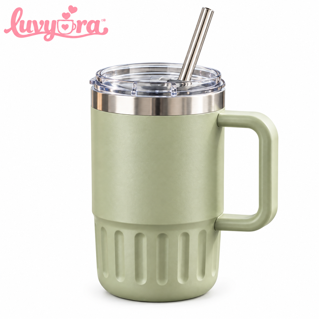 Luvyora™ Sage Handle Insulated Tumbler with Straw