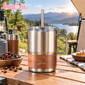Luvyora™ Timber Steel Insulated Camping Mug with Straw