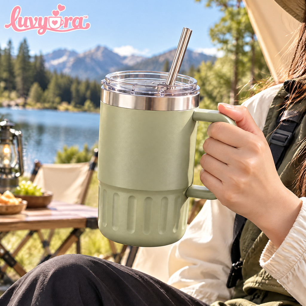 Luvyora™ Sage Handle Insulated Tumbler with Straw