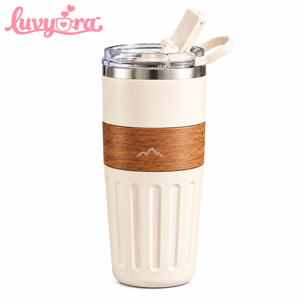 Luvyora™ Alpine Cream Wood-Grain Travel Tumbler