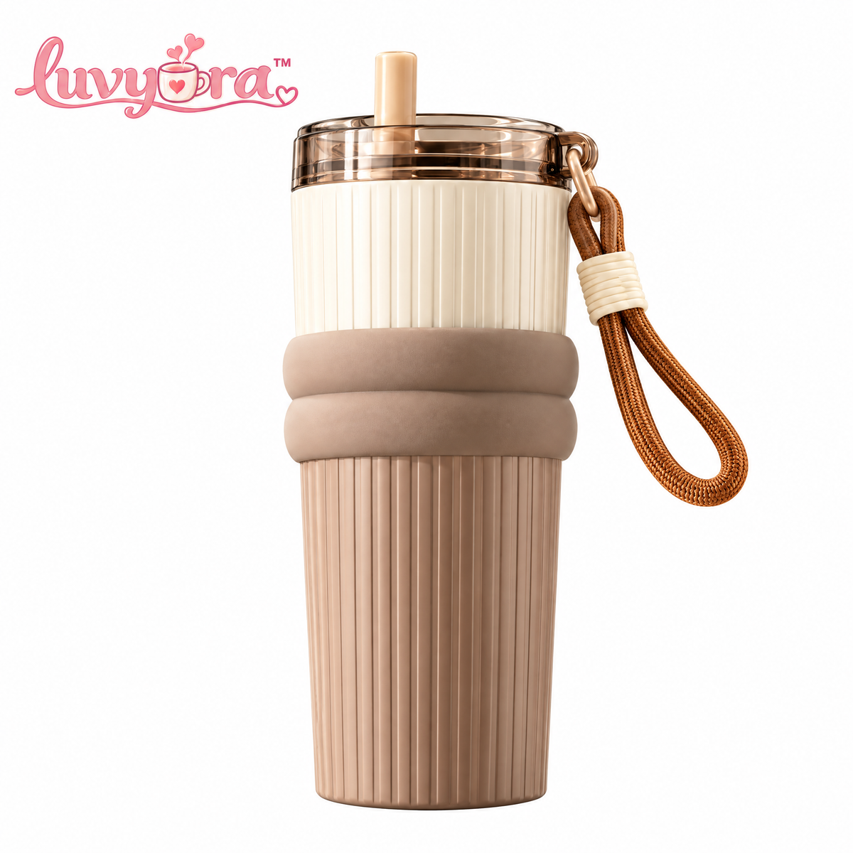 Luvyora™ Latte Ribbed Travel Tumbler