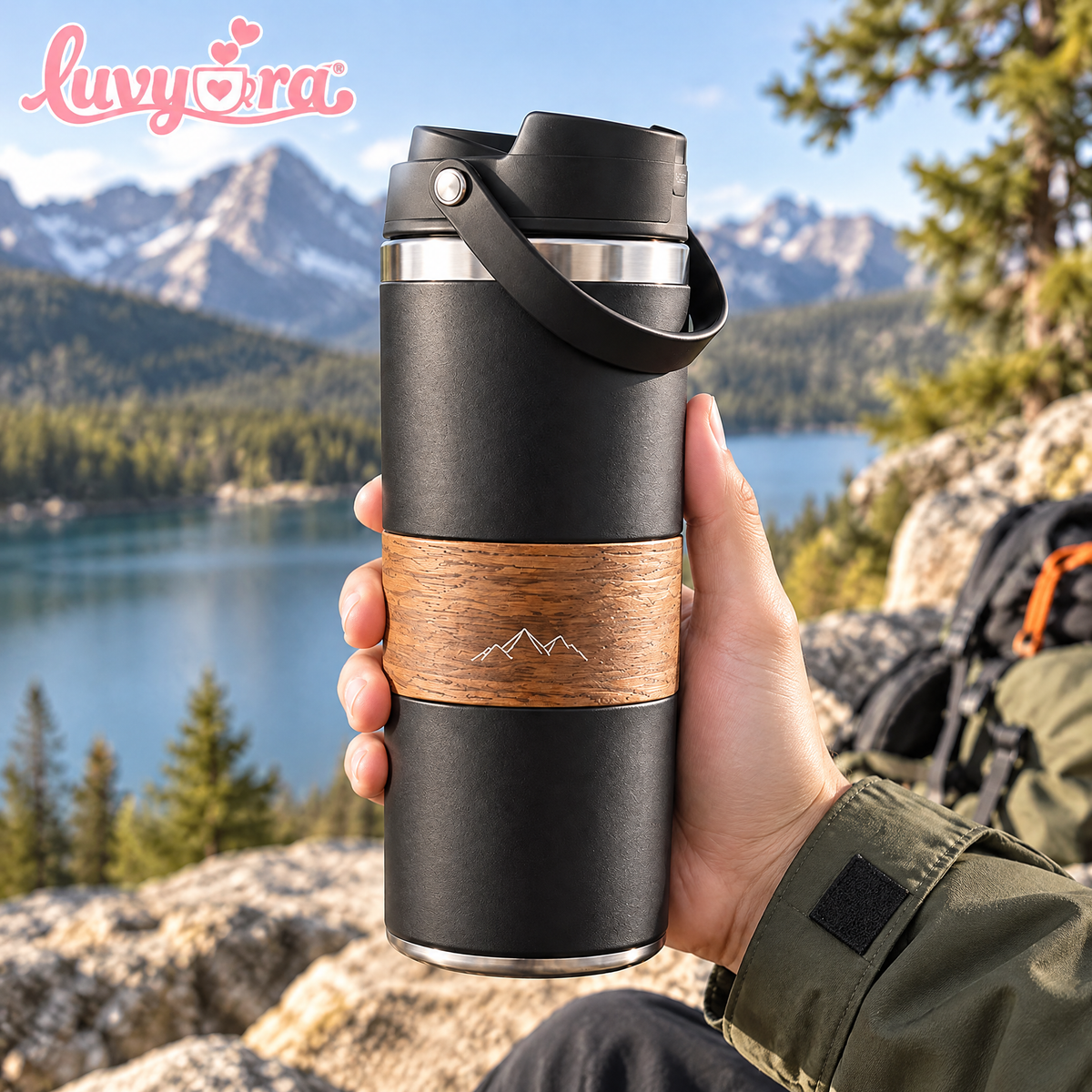 Luvyora™ Summit Wood-Grain Insulated Travel Bottle