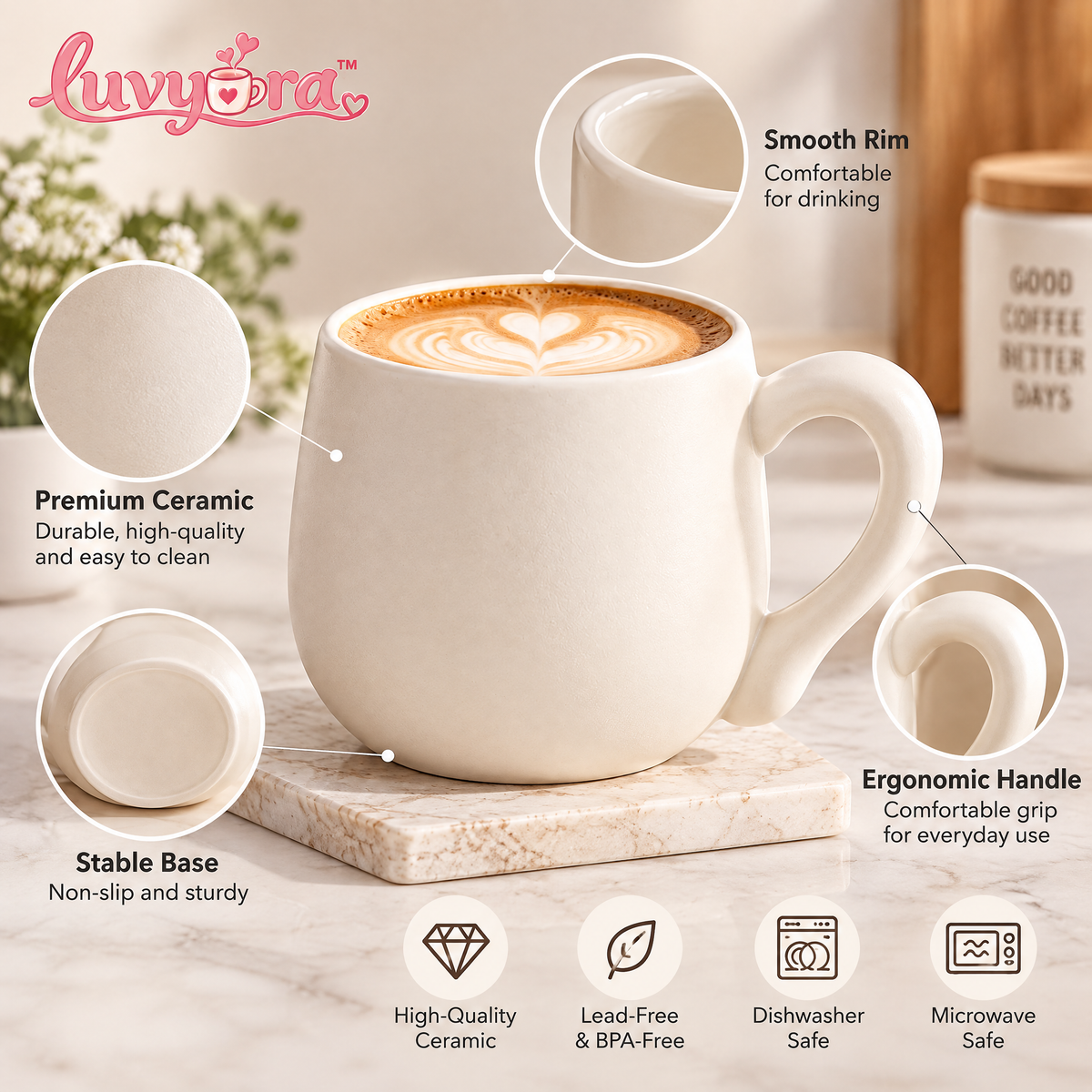 Luvyora™ Cloud Cream Minimal Ceramic Mug